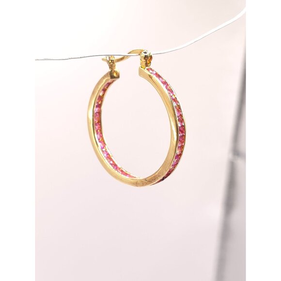 Ross-Simon Gold & Silver Pink Sapphire CZ Hoops - Picture 15 of 15